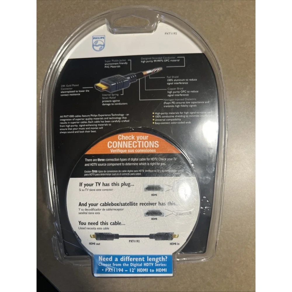 Philips PXT1192 24K Gold DVI Cable 6 ft Home Theater PXT 1000 Series